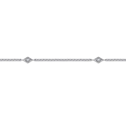 14K White Gold Ankle Bracelet with Marquise Shaped Diamond Stations