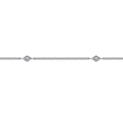 14K White Gold Ankle Bracelet with Marquise Shaped Diamond Stations - 0.09 ct - Shot 2
