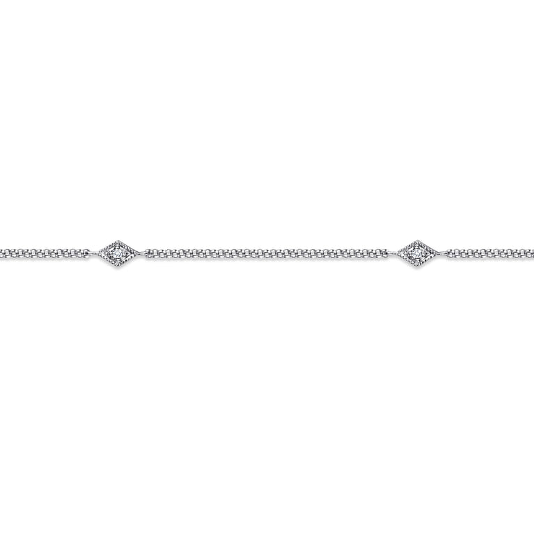14K White Gold Ankle Bracelet with Marquise Shaped Diamond Stations - 0.09 ct - Shot 2
