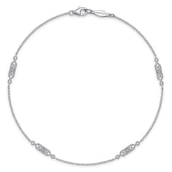 14K White Gold Ankle Bracelet with Rectangular Diamond Stations
