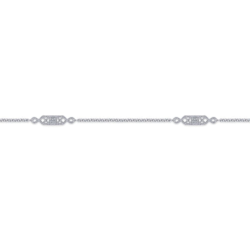 14K White Gold Ankle Bracelet with Rectangular Diamond Stations - 0.06 ct - Shot 2