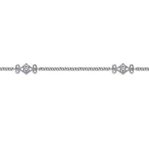 14K White Gold Ankle Bracelet with Swirly Diamond Stations