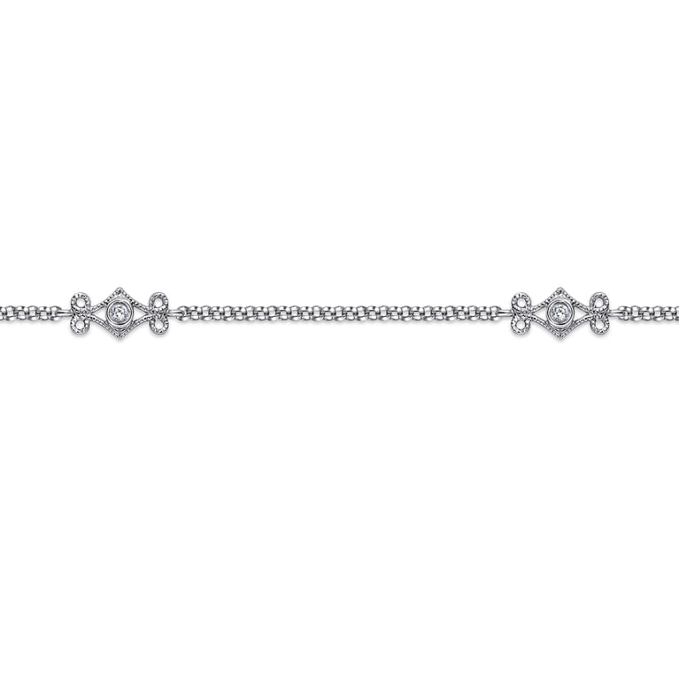 14K White Gold Ankle Bracelet with Swirly Diamond Stations - 0.09 ct - Shot 2
