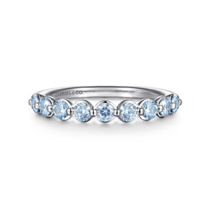 14K White Gold Aquamarine Stackable Ring