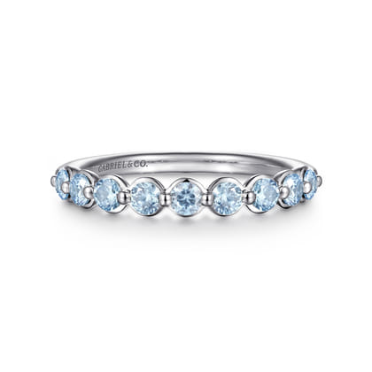 14K White Gold Aquamarine Stackable Ring