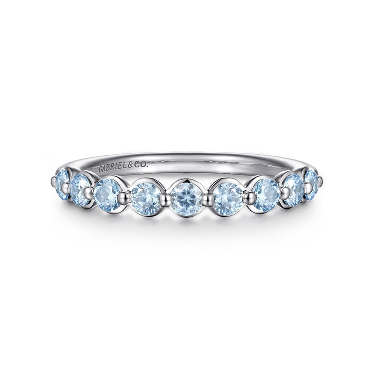 14K White Gold Aquamarine Stackable Ring - Shot 1