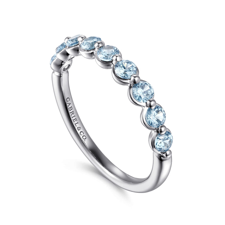 14K White Gold Aquamarine Stackable Ring - Shot 3