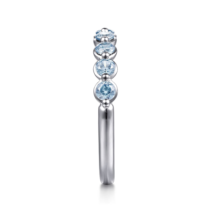 14K White Gold Aquamarine Stackable Ring
