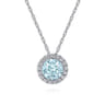 14K White Gold Aquamarine and Diamond Halo Pendant Necklace - 0.07 ct