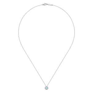 14K White Gold Aquamarine and Diamond Halo Pendant Necklace