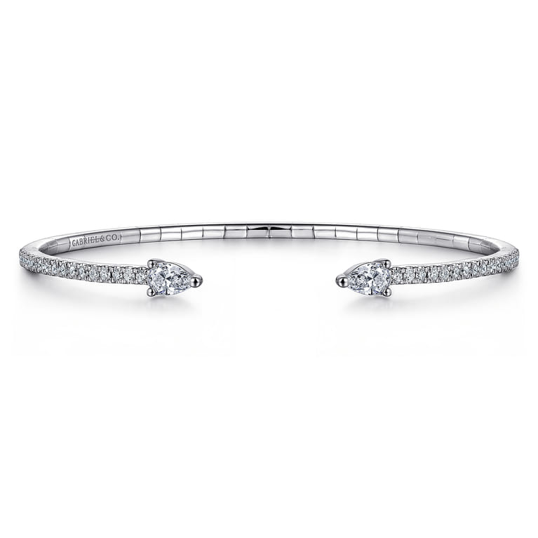 14K White Gold Arrow Diamond Cuff Bracelet - 1 ct - Shot 1