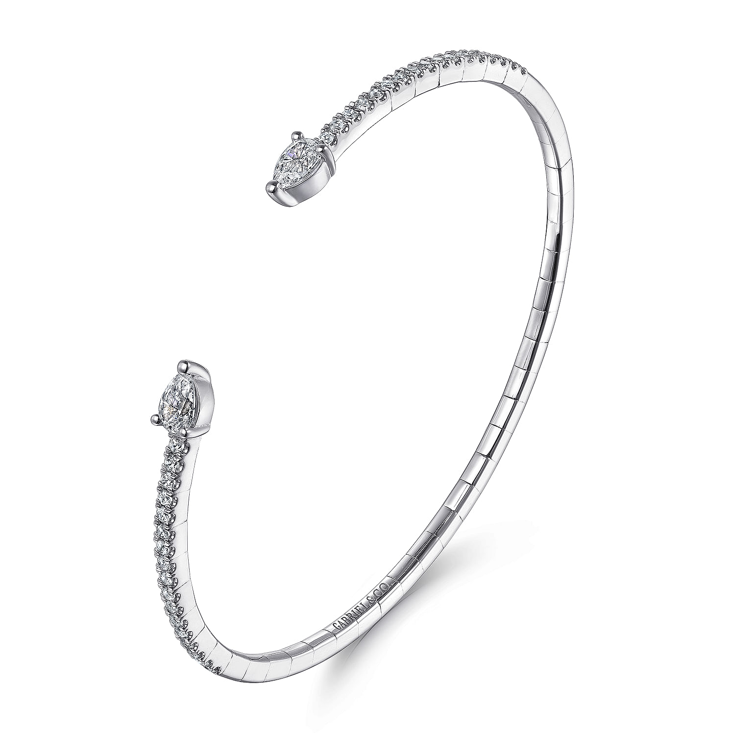 14K White Gold Arrow Diamond Cuff Bracelet - 1 ct - Shot 2