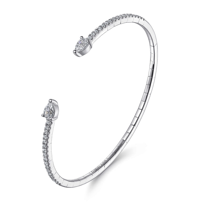 14K White Gold Arrow Diamond Cuff Bracelet - 1 ct - Shot 2