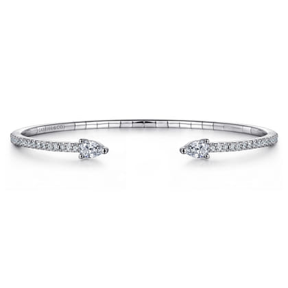 14K White Gold Arrow Diamond Open Bangle Bracelet