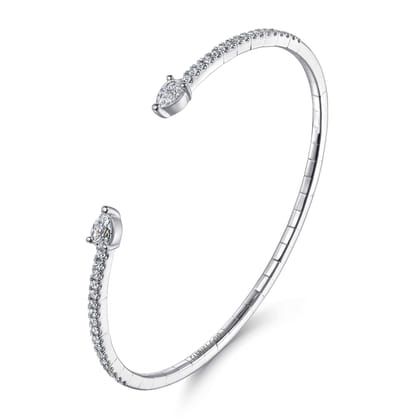 14K White Gold Arrow Diamond Open Bangle Bracelet