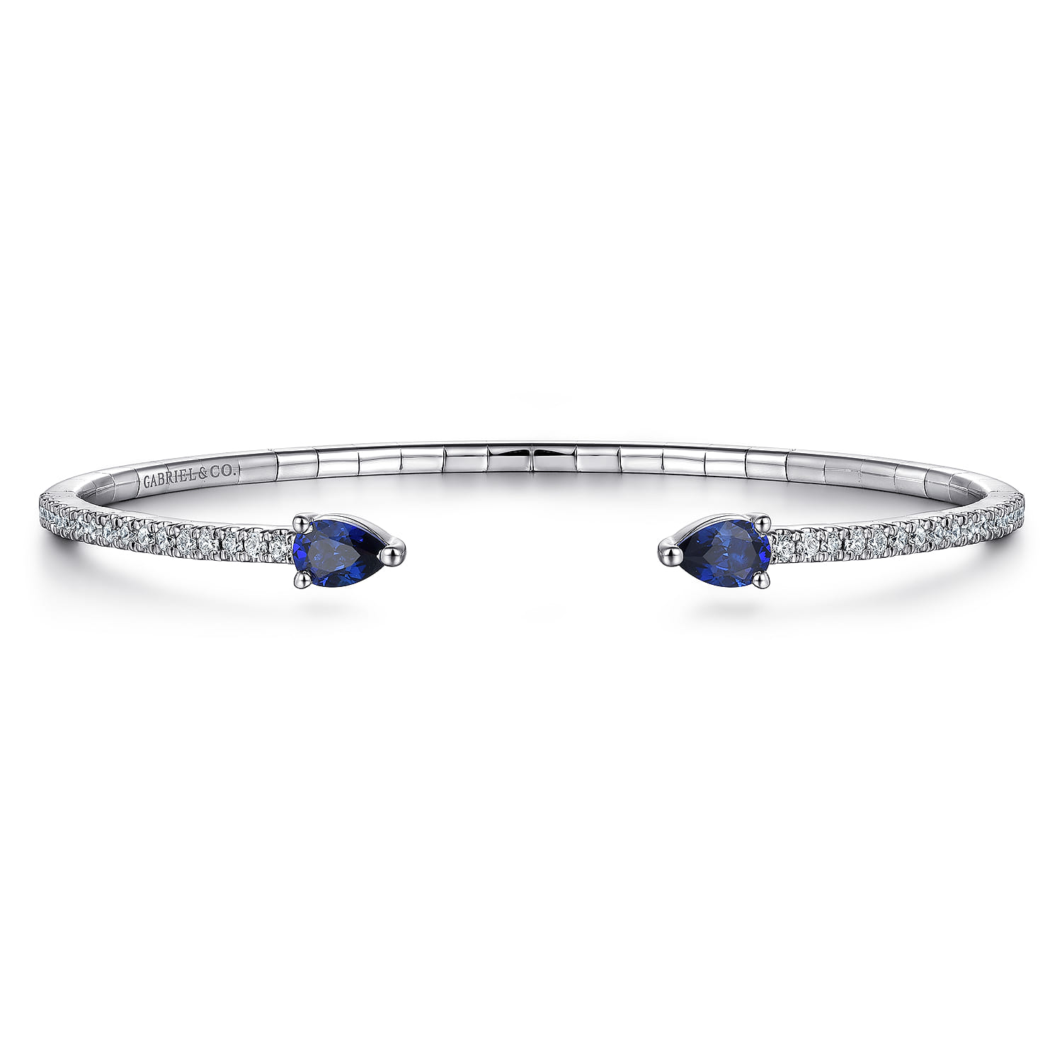 14K White Gold Arrow Sapphire and Diamond Cuff Bracelet - 0.5 ct - Shot 1