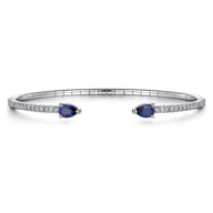 14K White Gold Arrow Sapphire and Diamond Cuff Bracelet
