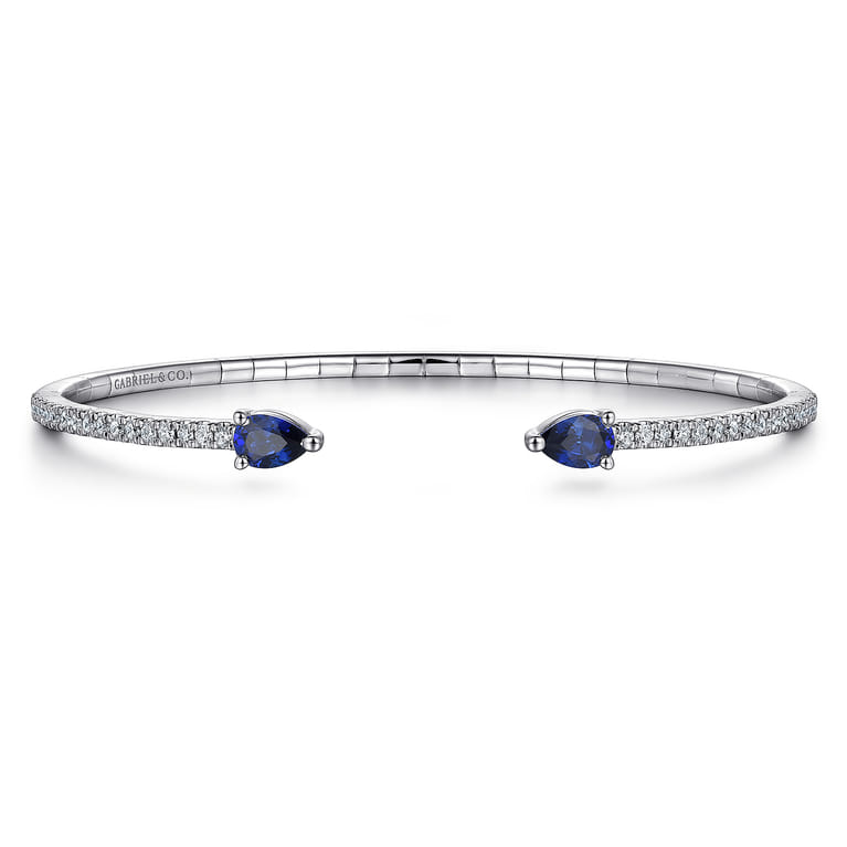 14K White Gold Arrow Sapphire and Diamond Cuff Bracelet - 0.5 ct - Shot 1