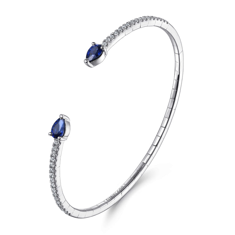 14K White Gold Arrow Sapphire and Diamond Cuff Bracelet - 0.5 ct - Shot 2