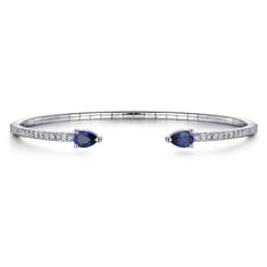 14K White Gold Arrow Sapphire and Diamond Cuff Bracelet