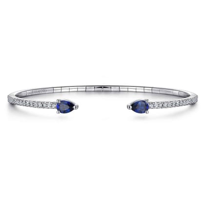 14K White Gold Arrow Sapphire and Diamond Cuff Bracelet