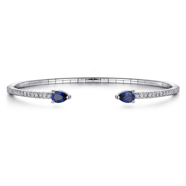 14K White Gold Arrow Sapphire and Diamond Cuff Bracelet - 0.5 ct - Shot 1
