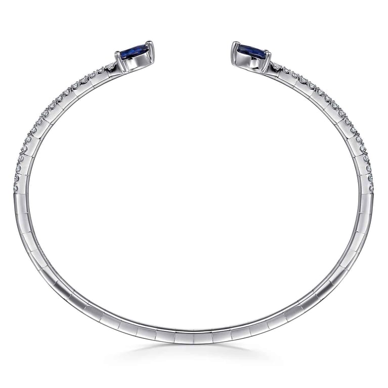 14K White Gold Arrow Sapphire and Diamond Cuff Bracelet - 0.5 ct - Shot 3