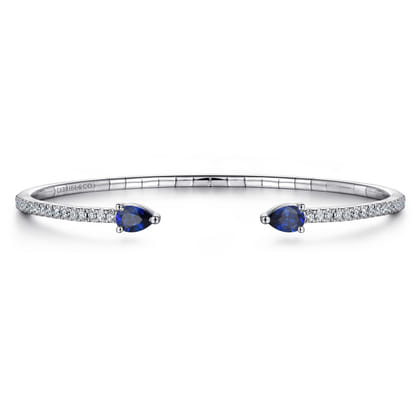 14K White Gold Arrow Sapphire and Diamond Open Bangle Bracelet