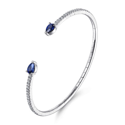 14K White Gold Arrow Sapphire and Diamond Open Bangle Bracelet