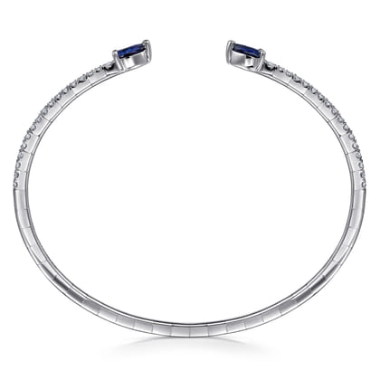 14K White Gold Arrow Sapphire and Diamond Open Bangle Bracelet