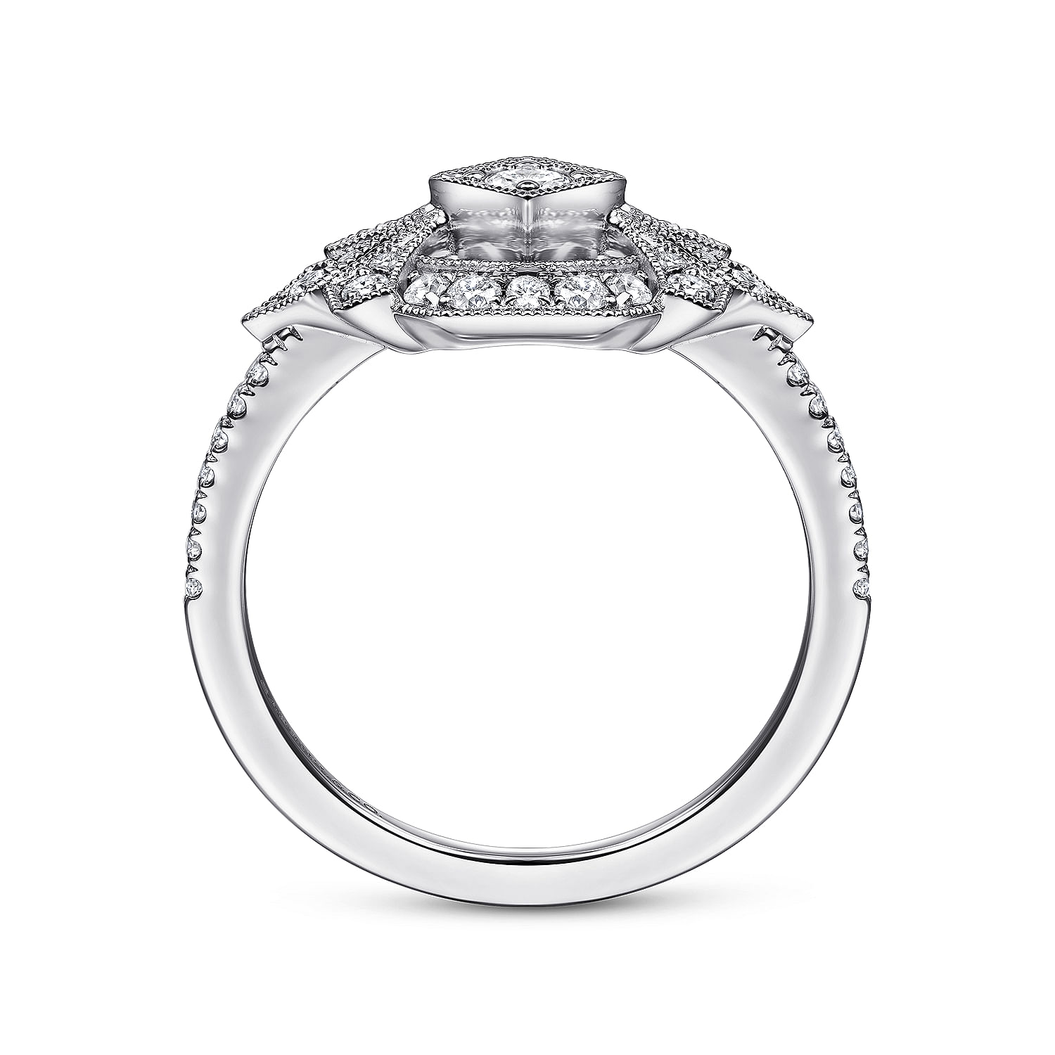 14K White Gold Art Deco Floral Diamond Ring