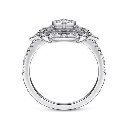 14K White Gold Art Deco Floral Diamond Ring