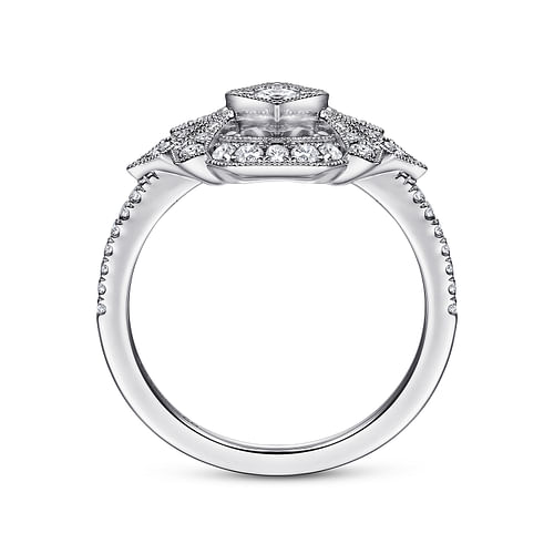 14K White Gold Art Deco Floral Diamond Ring - 0.4 ct - Shot 2
