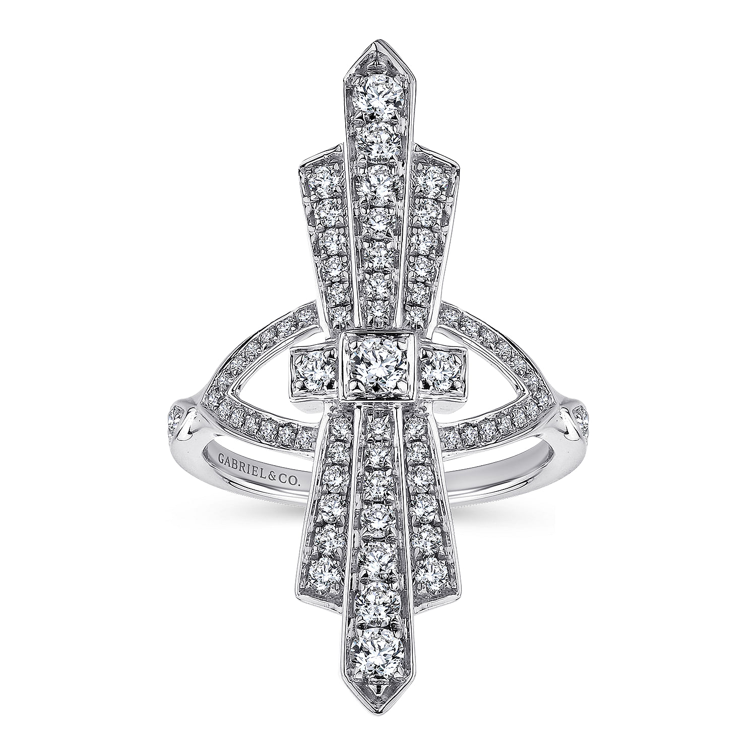 14K White Gold Art Deco Inspired Diamond Ring - 0.75 ct - Shot 4