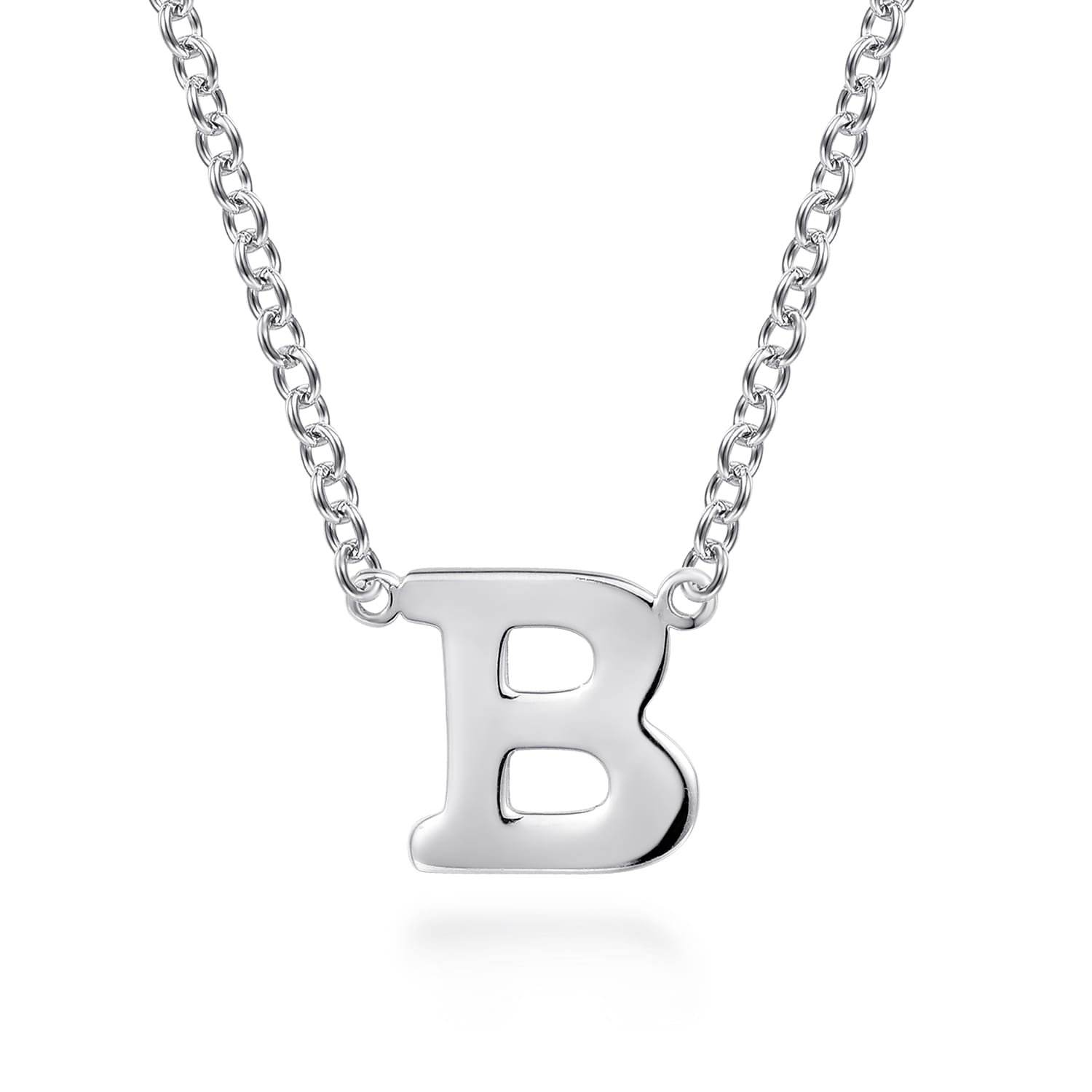 14K White Gold B Initial Necklace - Shot 1