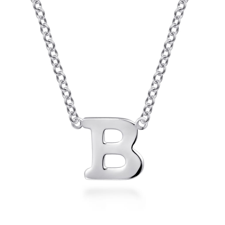 14K White Gold B Initial Necklace - Shot 1