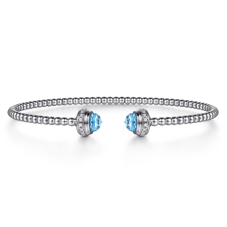 14K White Gold BT - Swiss Blue Topaz Bangle - 0.2 ct - Shot 1