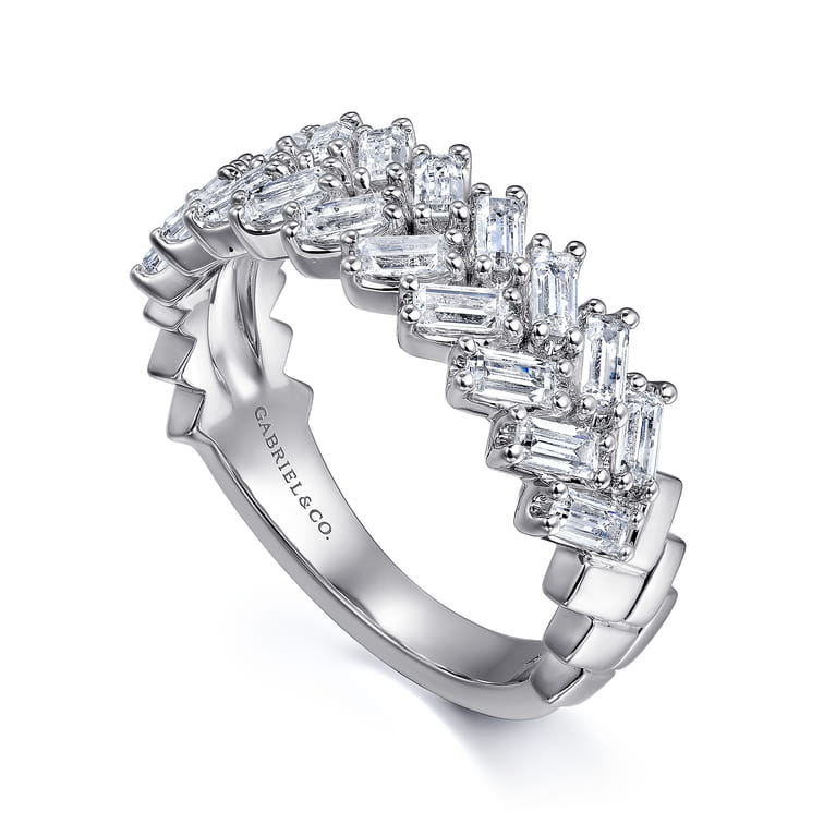 Fancy Wedding Ring in 14k White Gold with Baguette Natural Diamond at Gabriel & Co. - Shot 3