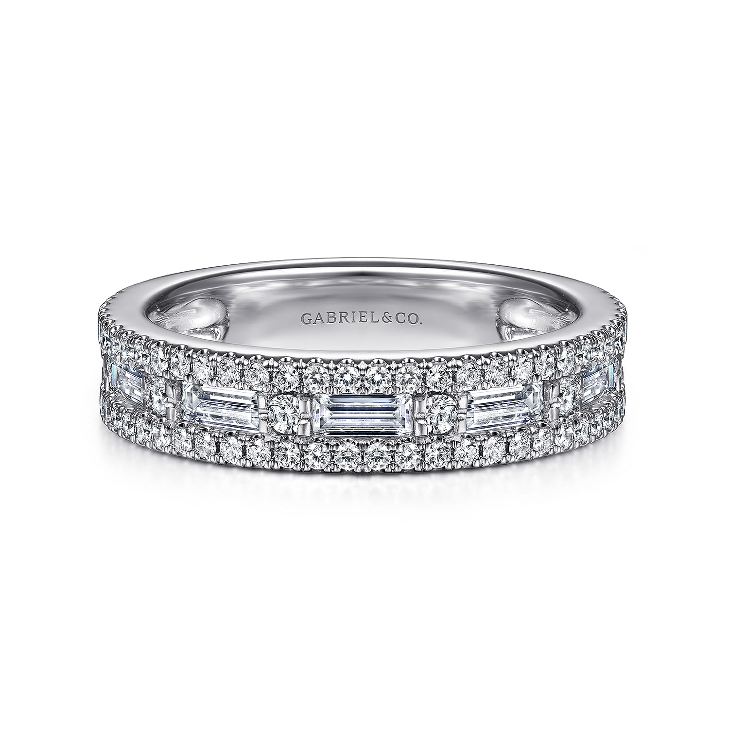 14K White Gold Baguette and Round Diamond Anniversary Band