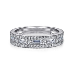 14K White Gold Baguette and Round Diamond Anniversary Band