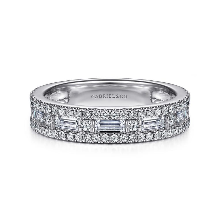 Fancy Wedding Ring in 14k White Gold with Baguette Natural Diamond at Gabriel & Co. - Shot 1