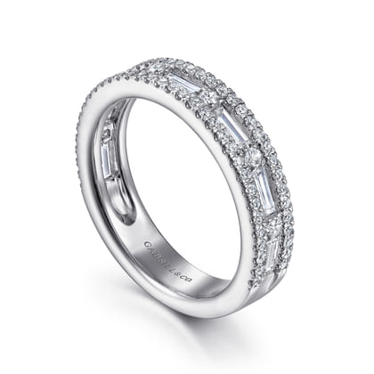 14K White Gold Baguette and Round Diamond Anniversary Band