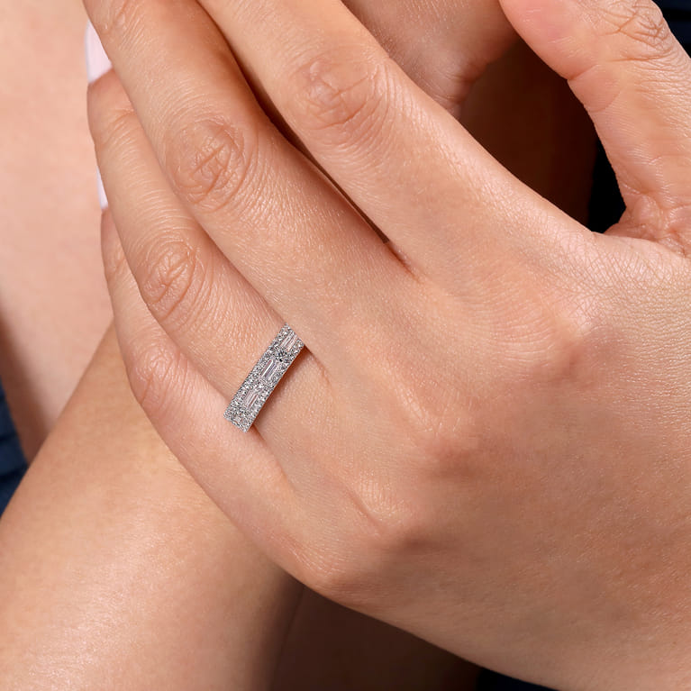 Fancy Wedding Ring in 14k White Gold with Baguette Natural Diamond at Gabriel & Co. - Shot 5