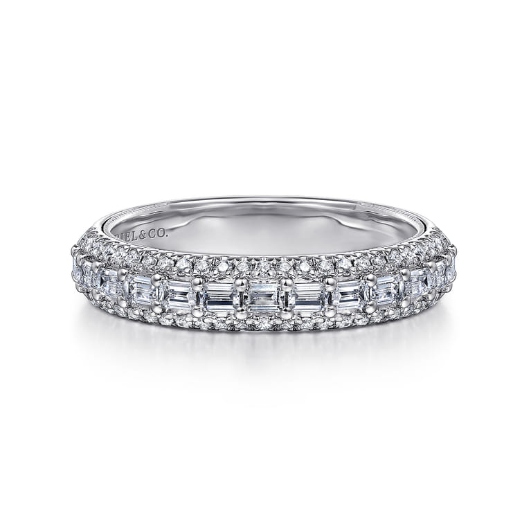 Fancy Wedding Ring in 14k White Gold with Baguette Natural Diamond at Gabriel & Co. - Shot 1