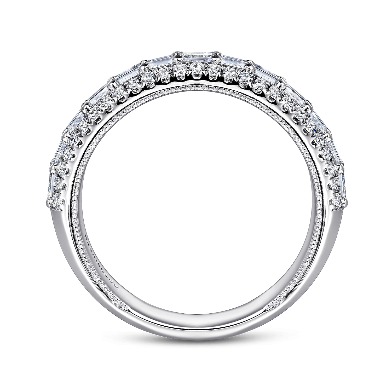 14K White Gold Baguette and Round Diamond Anniversary Band