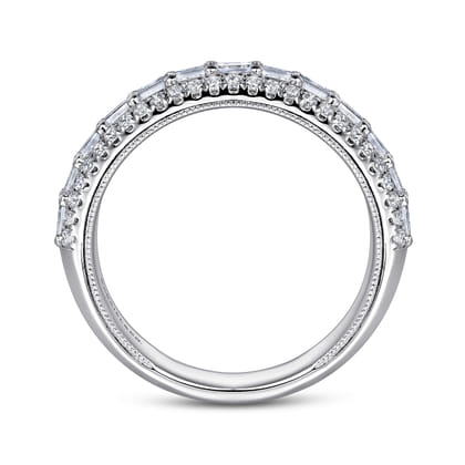 14K White Gold Baguette and Round Diamond Anniversary Band