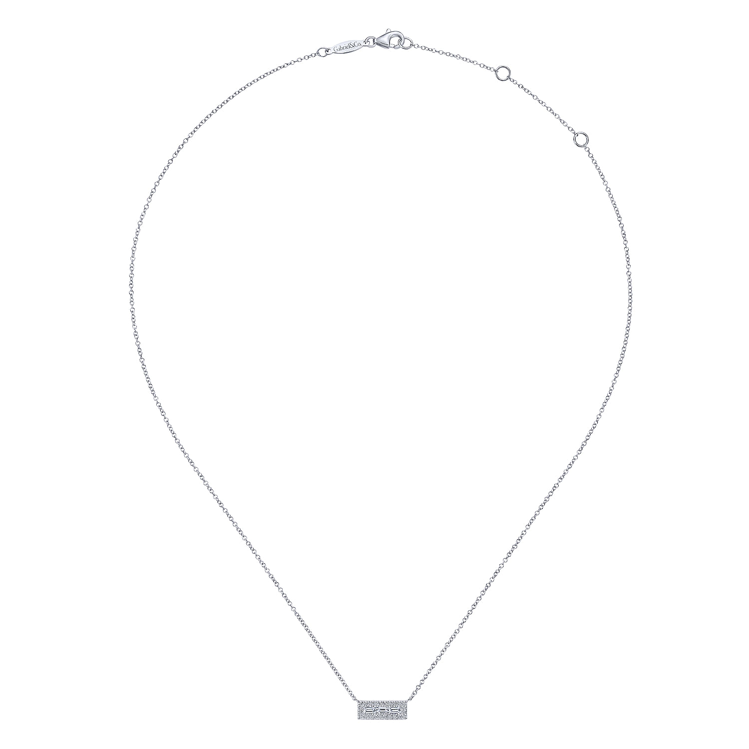 14K White Gold Baguette and Round Diamond Rectangle Pendant Necklace - 0.25 ct - Shot 2