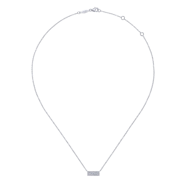 14K White Gold Baguette and Round Diamond Rectangle Pendant Necklace - 0.25 ct - Shot 2