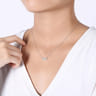 14K White Gold Baguette and Round Diamond Rectangle Pendant Necklace - 0.25 ct