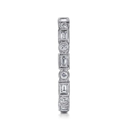 14K White Gold Baguette and Round Diamond Ring